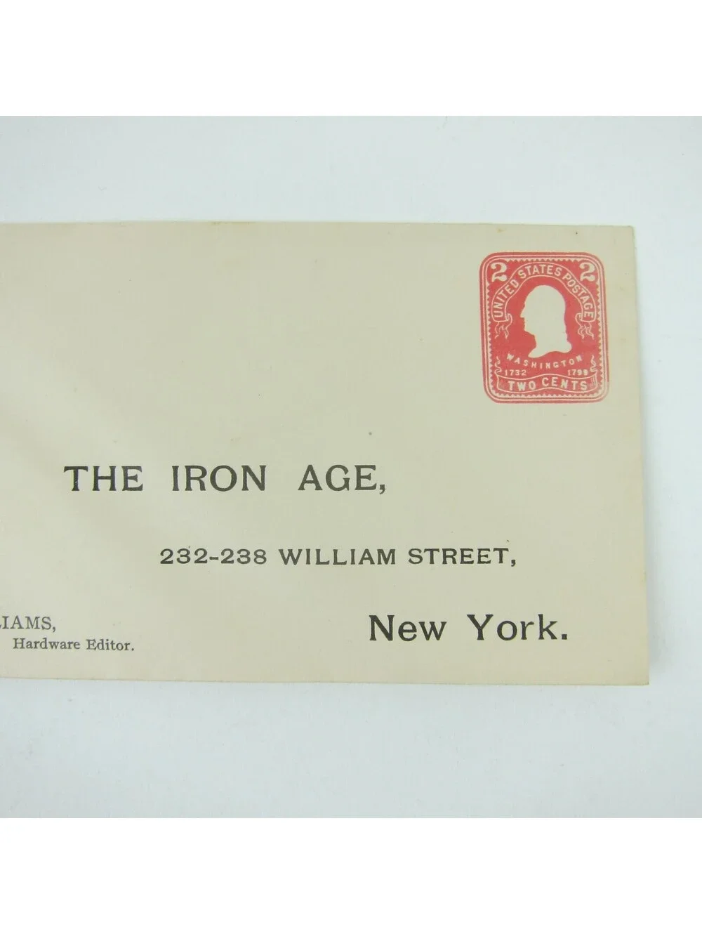 US Postal Stationery RR Williams The Iron Age New York 2 cent Washington Antique